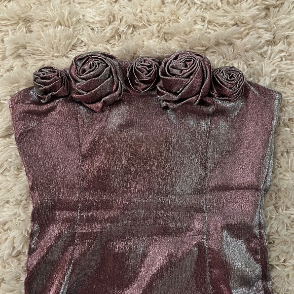 AREA NYC LAME ROSETTE MIDI DRESS - Picture 5 of 8